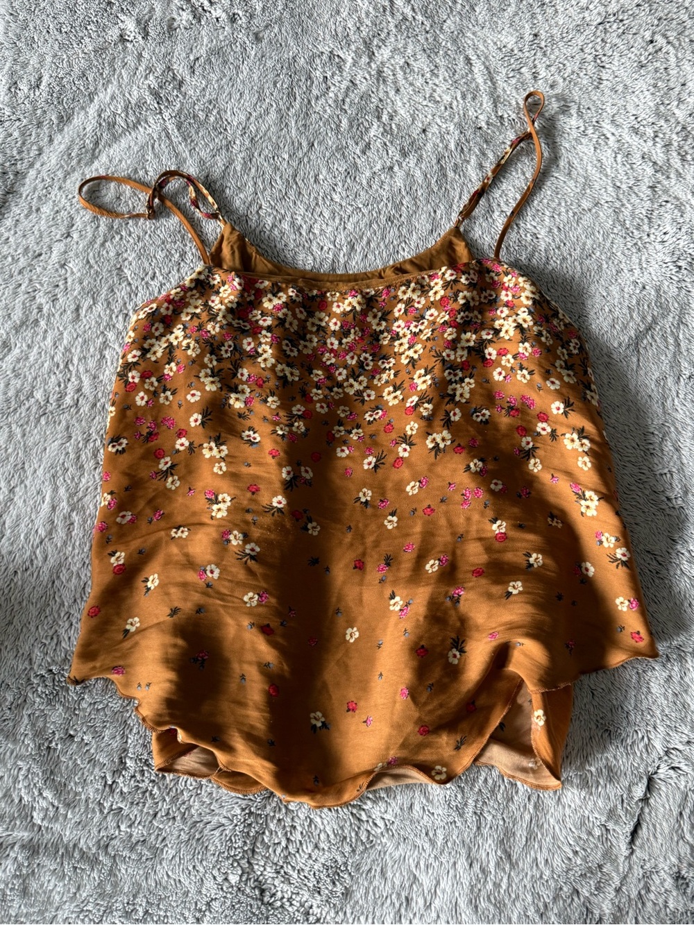 Floral Print Mustard Spaghetti Strap Tank Top - intimately by Free people